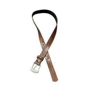 Crocodile Embossed Faux Leather Belt Brown Sz Large Adjustable Silver Buckle